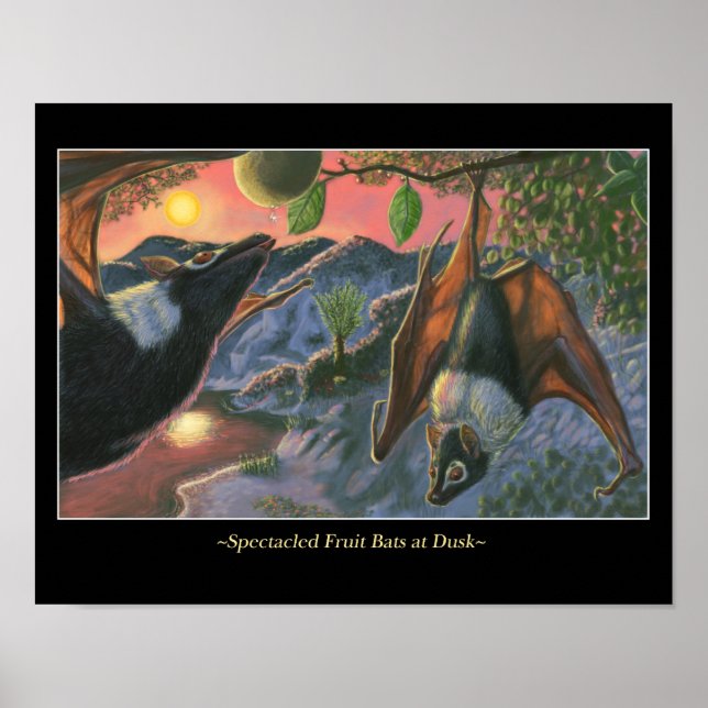Spectacled Fruit Bats at Dusk Poster (Front)