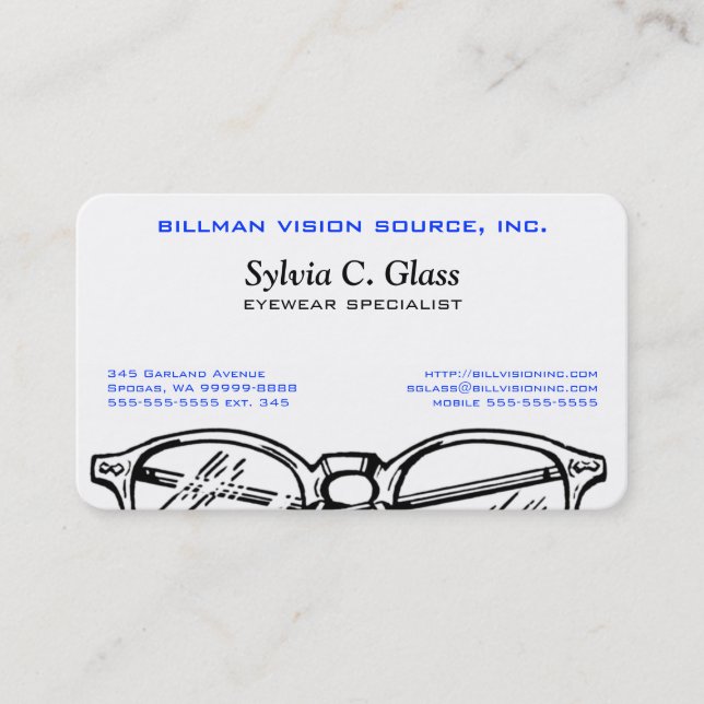 Spectacles Eyewear Optical Vision Business Card (Front)