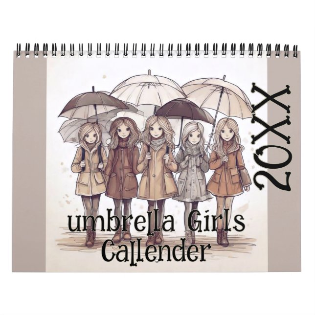 Spectacular and Gorgeous Watercolor Umbrella Girls Calendar (Cover)