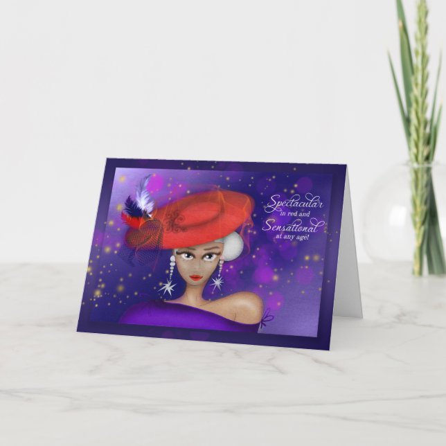Spectacular and Sensational in Red Purple Birthday Card (Front)