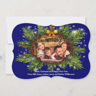 Spectacular Christmas Wreath Family Photo Fancy Holiday Card