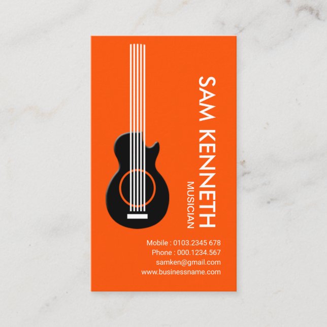 Spectacular Guitarist Orange Zest Musician Business Card (Front)