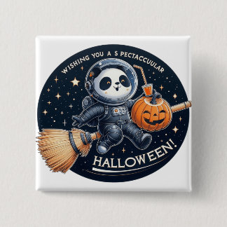 Spectacular Halloween with a Bamboo-Broom Panda  15 Cm Square Badge