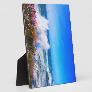 Spectacular impressionist wave with pink flowers plaque
