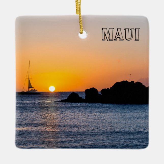 Spectacular Maui Sunsets, Square, Ceramic Ornament (Front)