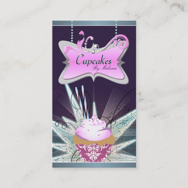 Spectacular Pink Swirl Cupcake Business Card (Front)