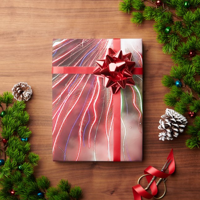 Spectacular Red green Fireworks Abstract black sky Wrapping Paper (Holiday Gift)