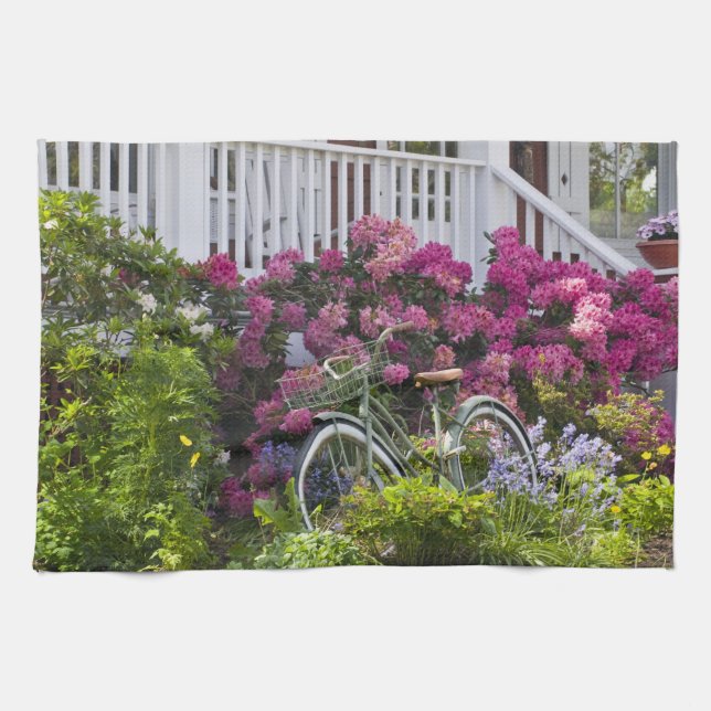 Spectacular spring bloom, whimsical antique tea towel (Horizontal)