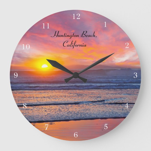 Spectacular Sunset at Huntington Beach Large Clock (Front)