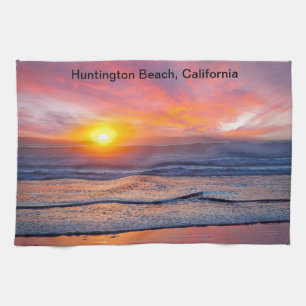 Spectacular Sunset at Huntington Beach Tea Towel