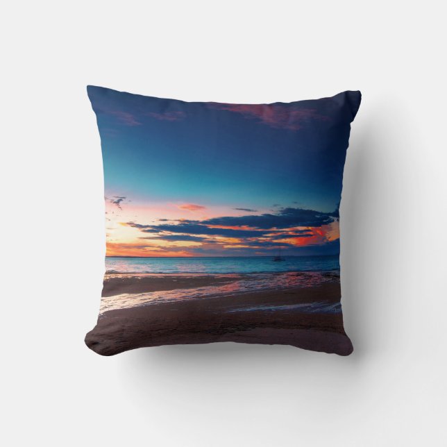 Spectacular Tropical Ocean Beach Sunset Cushion (Front)