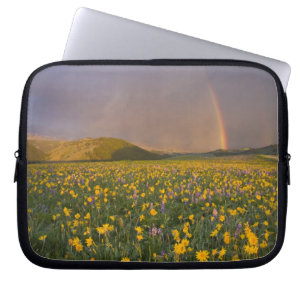 Spectacular wildflower meadow at sunrise in the 2 laptop sleeve