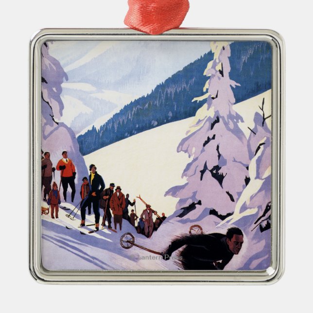 Spectators Watching Skier Poster Metal Tree Decoration (Front)