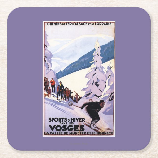 Spectators Watching Skier Poster Square Paper Coaster (Front)