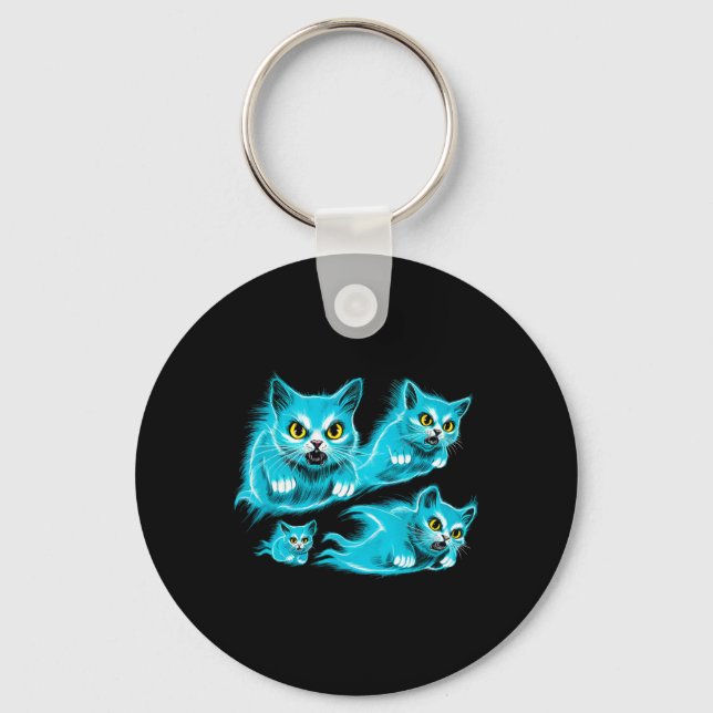 Spectral Cats Halloween Funny Flying Ghost Tee  Key Ring (Front)