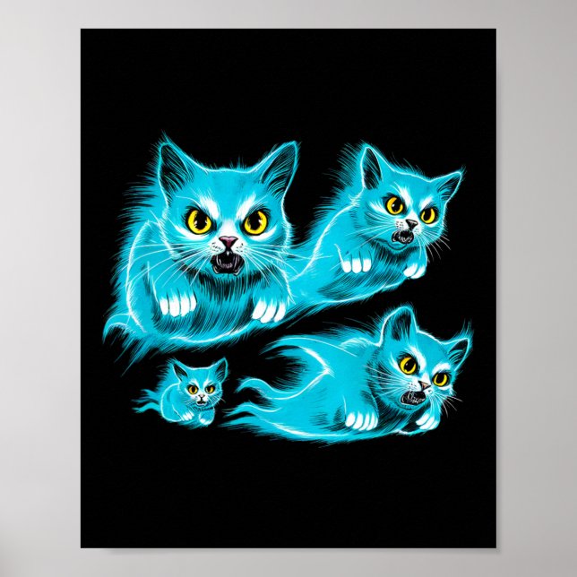 Spectral Cats Halloween Funny Flying Ghost Tee  Poster (Front)