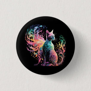 Spectral Holographical Cat: A Prism of Elegance 3 Cm Round Badge