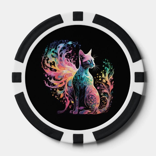Spectral Holographical Cat: A Prism of Elegance Poker Chips (Front)