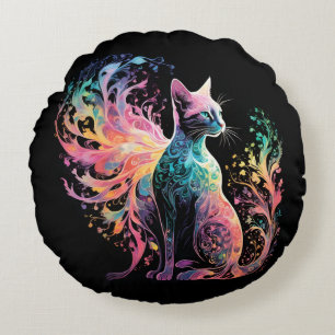 Spectral Holographical Cat: A Prism of Elegance Round Cushion