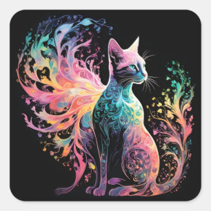 Spectral Holographical Cat: A Prism of Elegance Square Sticker