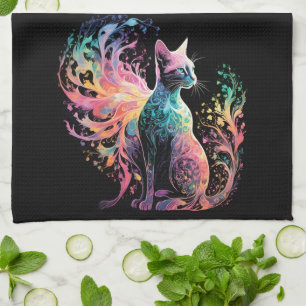 Spectral Holographical Cat: A Prism of Elegance Tea Towel
