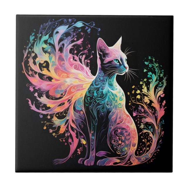 Spectral Holographical Cat: A Prism of Elegance Tile (Front)