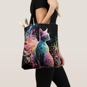 Spectral Holographical Cat: A Prism of Elegance Tote Bag