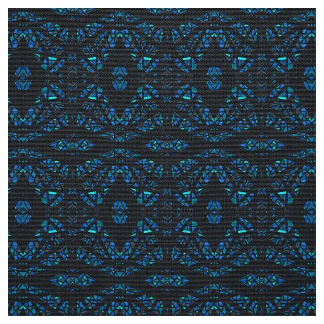 Spectroscopic Blue Black Abstract Gouache Art Fabric (Swatch)