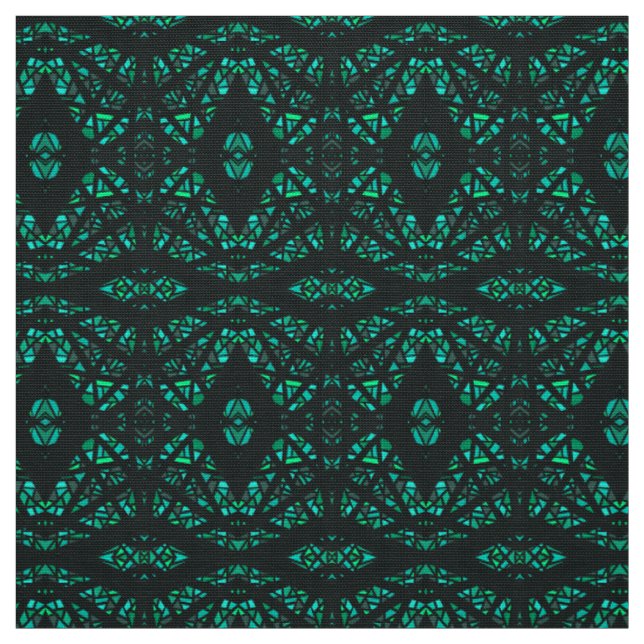 Spectroscopic Green Black Abstract Gouache Art Fabric (Swatch)