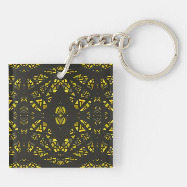 Spectroscopic Yellow Black Abstract Gouache Art Key Ring (Back)