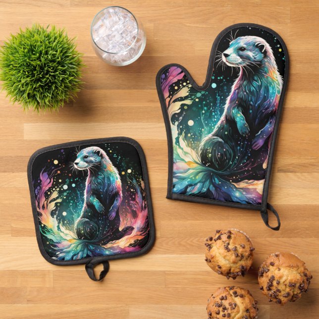 Spectrum Edge: The Otters Glow Oven Mitt & Pot Holder Set (Top Down)