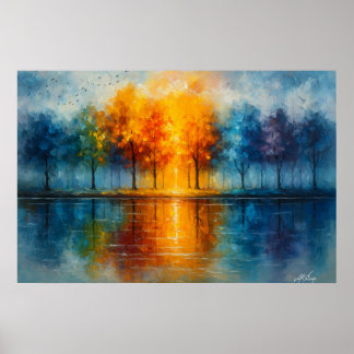 Spectrum Grove - Colorful Trees Reflected in Water Poster
