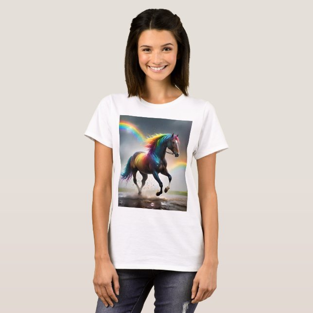 Spectrum of Grace: Rainbow Horse Beneath Rainbows T-Shirt (Front Full)