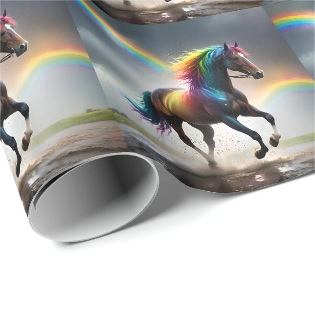 Spectrum of Grace: Rainbow Horse Beneath Rainbows Wrapping Paper (Roll Corner)