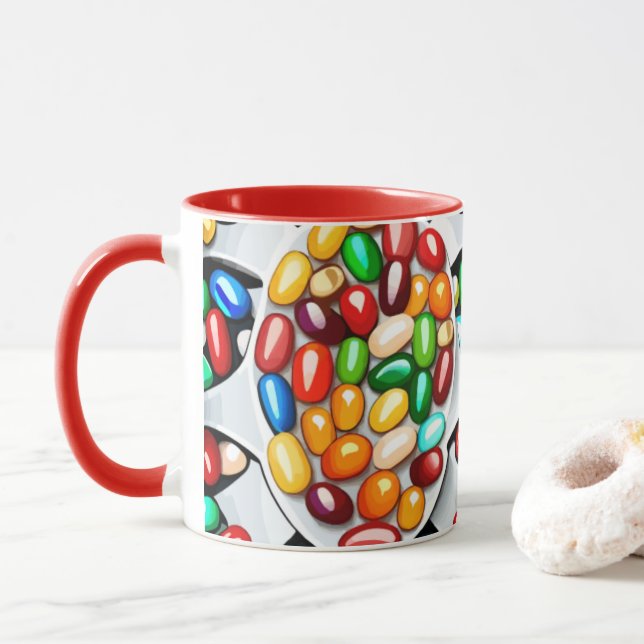 Spectrum of Sweetness: Jelly Beans in Technicolor  Mug (With Donut)