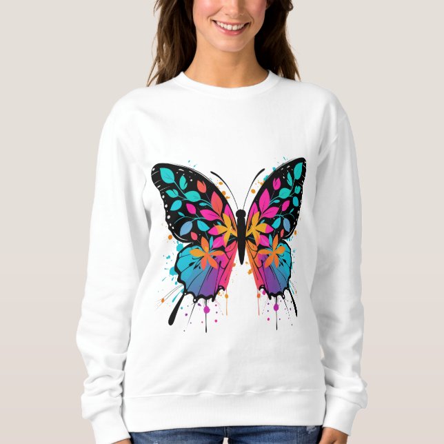 Spectrum Wings – Abstract Floral Butterfly Design Sweatshirt (Front)