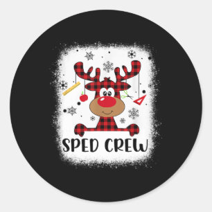 Sped Crew Buffalo Plaid Reindeer Santa Hat Christm Classic Round Sticker