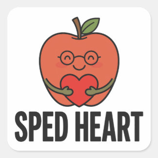 SPED Heart — Cute Apple with Glasses for Special E Square Sticker