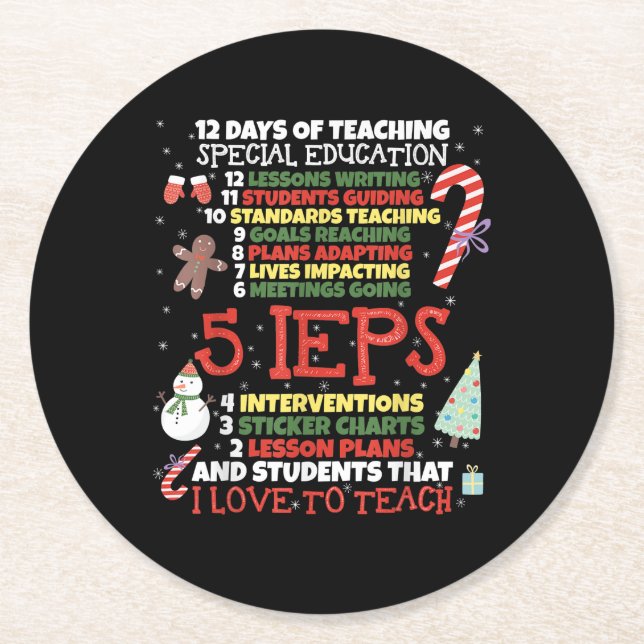 SPED School Tee Funny Special Education Teacher Round Paper Coaster (Front)