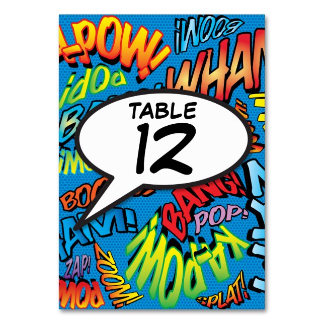 Speech Bubble Fun Retro Comic Book Table Number (Front)