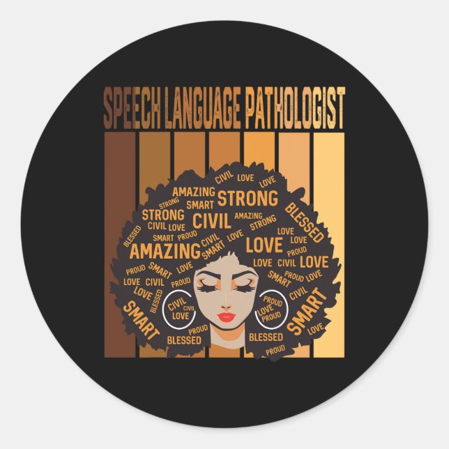 Speech Language Pathologist Afro African Black His Classic Round Sticker (Front)