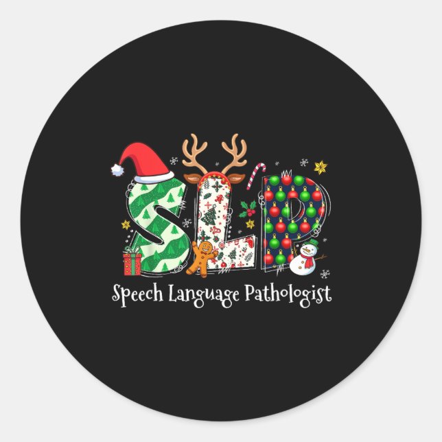 Speech Language Pathologist Reindeer Santa Hat Slp Classic Round Sticker (Front)