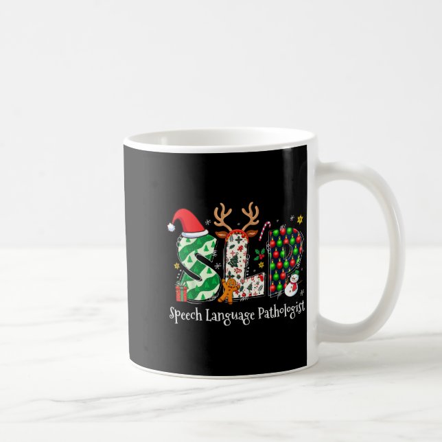 Speech Language Pathologist Reindeer Santa Hat Slp Coffee Mug (Right)