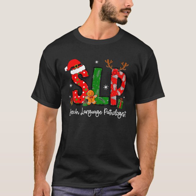 Speech Language Pathologist Reindeer Santa Hat SLP T-Shirt (Front)