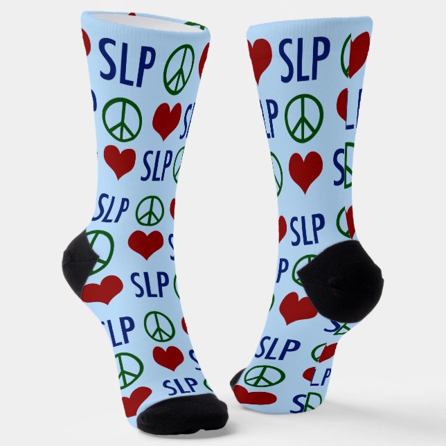 Speech Language Pathology Peace Love SLP Socks (Angled)