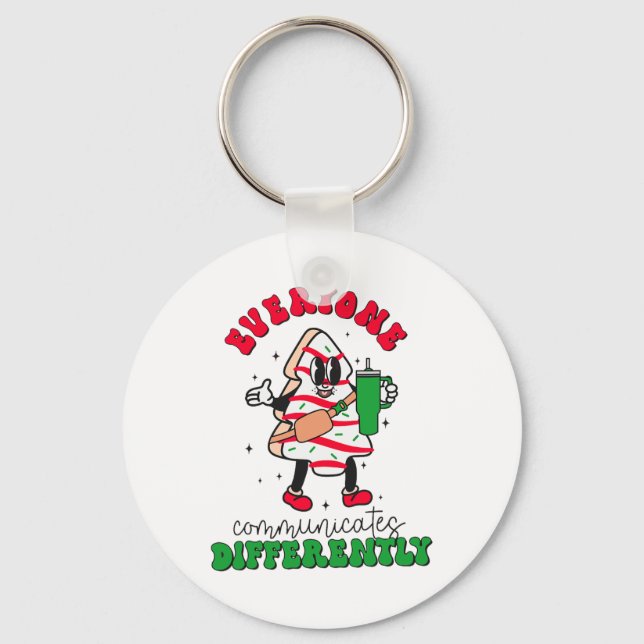 Speech Therapy Christmas Everyone Communicate Diff Key Ring (Front)