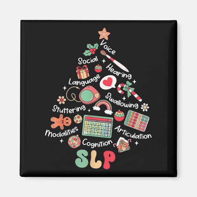 Speech Therapy Christmas Tree Merry Xmas Slp Thera Magnet (Front)