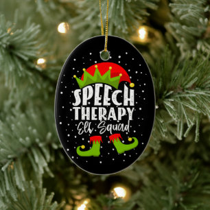 Speech Therapy Elf Squad Christmas SLP Therapist Ceramic Tree Decoration