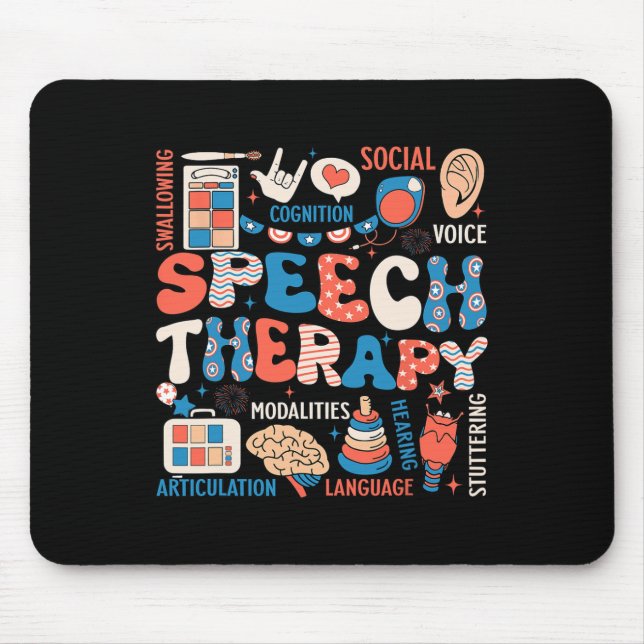 Speech Therapy July 4th Slp Slpa Speech Pathology  Mouse Pad (Front)