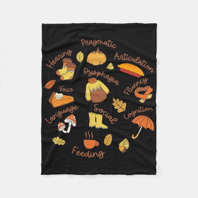 Speech Therapy Language Pathology Thanksgiving Slp Fleece Blanket (Front)
